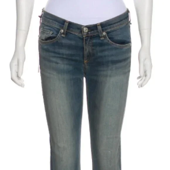 rag & bone Straight Leg Medium Blue Wash Colour: Elgin Women's 24 Raw Hem - Picture 10 of 15